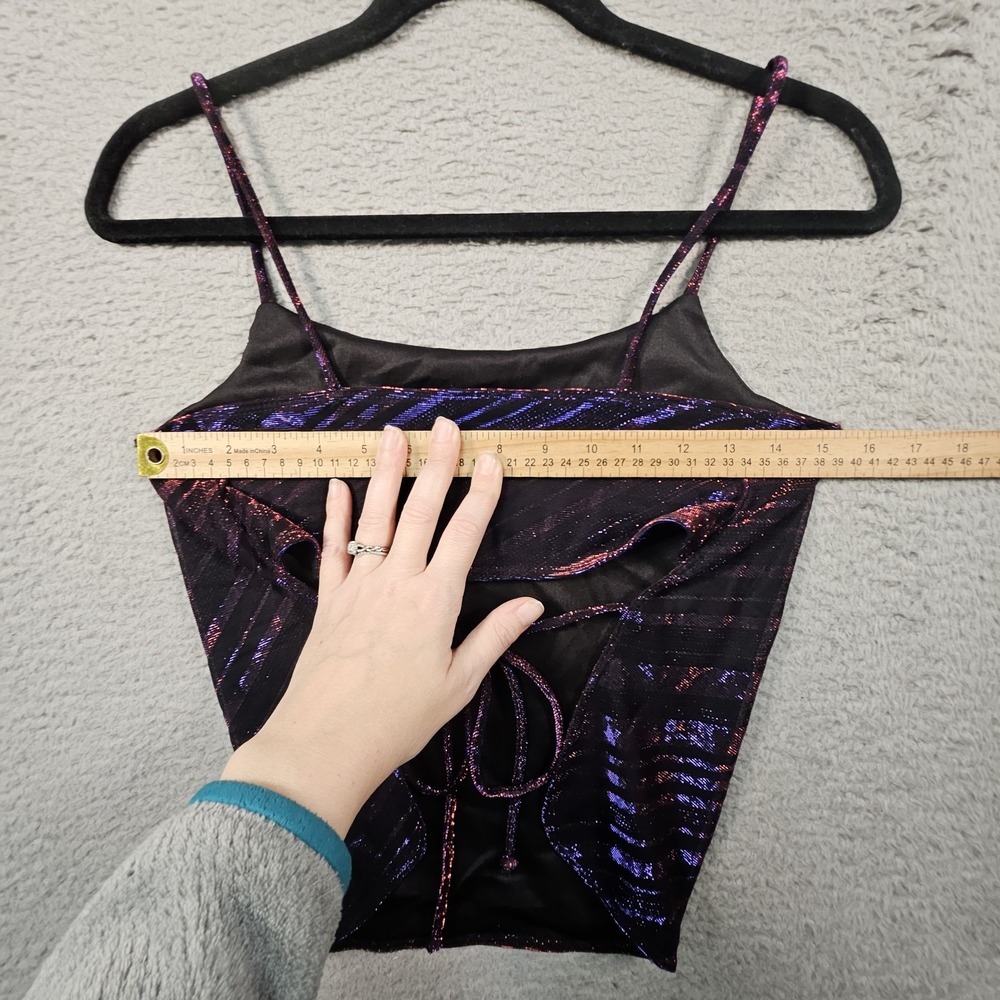 Vtg Vanity Cami Top Womens L Metallic Stripe Indie Sleaze Cyber Goth Y2K Disco - Picture 12 of 14